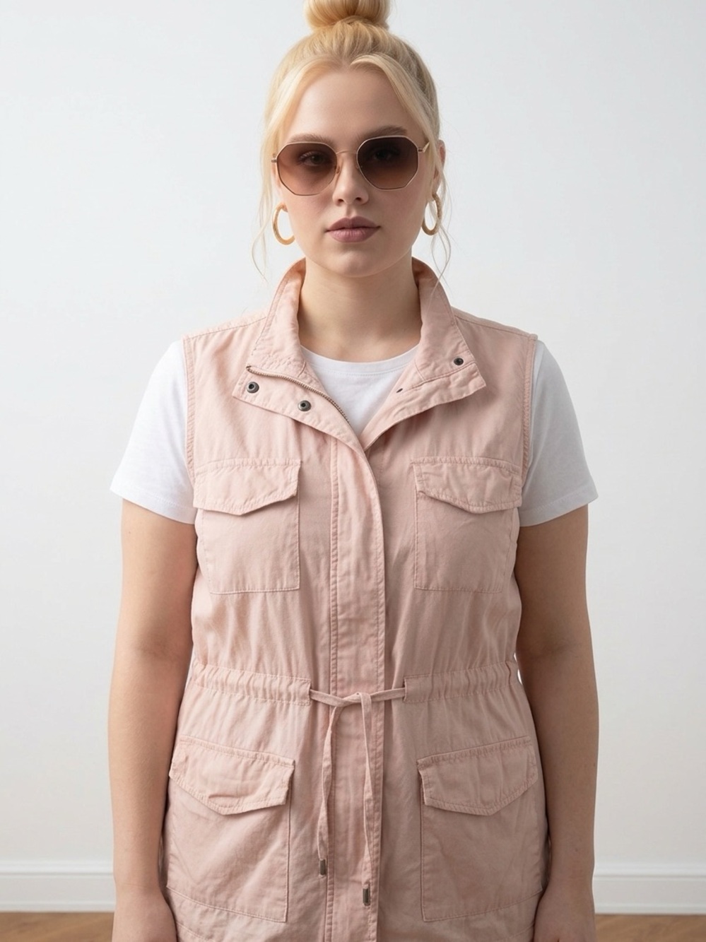 a.n.a Utility Drawstring Vest in Pale Pink
